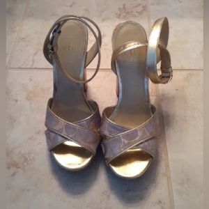 COACH wood Base Platform Sandal Heels